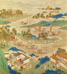 Emperor Hui Tsung Transporting Pierced Stones and Strange Shaped Trees, from a History of the Emperors of China