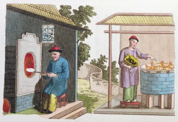 Firing of porcelain in China at the end of the 18th century, from La Chine en Miniature by J.B. Breton, 1811
