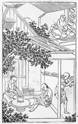 Moulding and placing on the potters wheel, from a series of illustrations on the manufacture of china