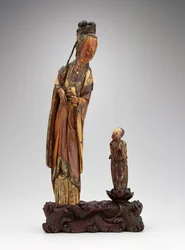 Standing group of He Xiangu and attendant, Ming dynasty, 1580-1644