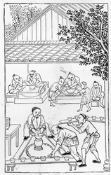 Turning cups, from a series of illustrations on the manufacture of china