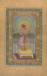 Shah Jahan on a Terrace, Holding a Pendant Set With His Portrait