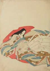 Seated Court Lady Turned Left, Plate from the Album: Nishiki-zuri onna sanju rokkasen e-zukushi