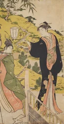 Young Man Playing the Flute and Woman with a Lantern