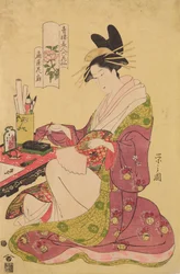Oiran Hanaogi from the House of Ogi-ya, from the series: Six Poems on Beauties from Yoshiwara Depicted as Flowers / Seiro bijin rokkasen