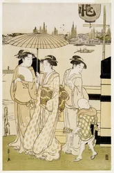 Three Women and a Boy along the Sumida River