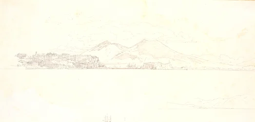 View of the Bay of Naples from Villa Reale. Vesuvius in the Background