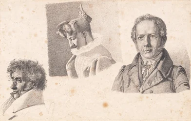 Sheet with Three Portraits: Baker Købke, Sophie Krohn, and N. Feilberg