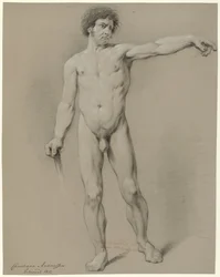 Standing Male Nude, Front View, Left Arm Stretched to the Left