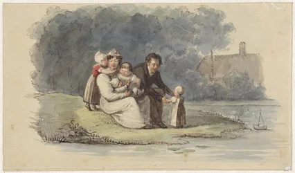 Family Sitting by the Water