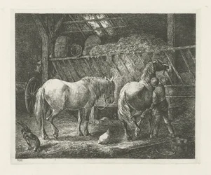 Stable Interior with Two Horses