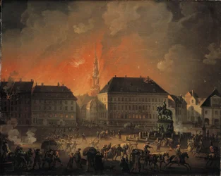 The Most Terrible Night, View of Kongens Nytorv in Copenhagen during the English Bombardment of Copenhagen at Night between 4 and 5 September 1807