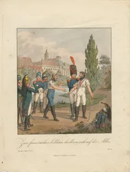 Two French soldiers fighting a duel on an avenue