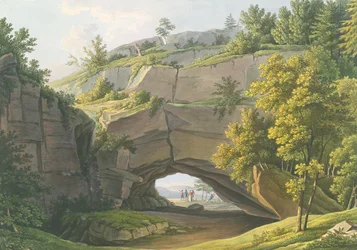 View of the famous Kuhstall cave in Saxon Switzerland