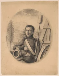Portrait of a Young Soldier, Kepi in Right Hand, Leaning on a Cannon Barrel (Self-Portrait?)