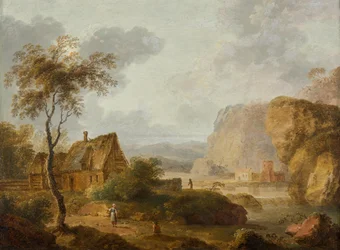 Mountain Landscape with River and Farmhouse