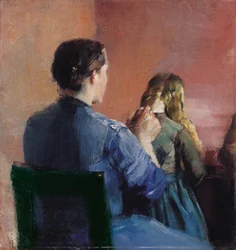 A Mother Plaiting Her Little Daughter