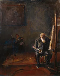 Self-portrait by the easel
