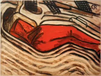 Sleeping in Red (Reclining Female Nude, Sleeping)