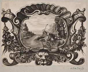 Emblem with Shepherd Reflecting in a Lake