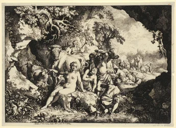Bathing Nymphs in a Rocky Grotto