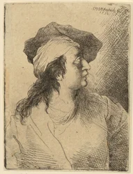 Bust Portrait of a Young Woman Wearing a Cap, in Profile Facing Right