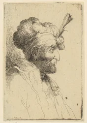 Bust-Length Portrait of a Man with a Fur Cap and Moustache, in Profile to the Right