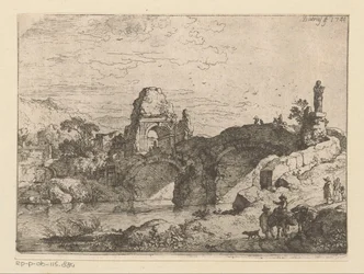 Landscape with the Ruin of a Gate Next to a Dilapidated Bridge