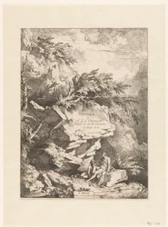 Rocky Landscape with Two Figures Resting on a Stone (Oeuvre of C. G. E. Dietrich)