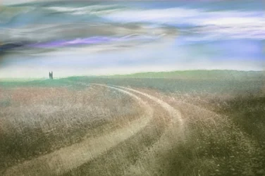 Distant Figures Purple Sky