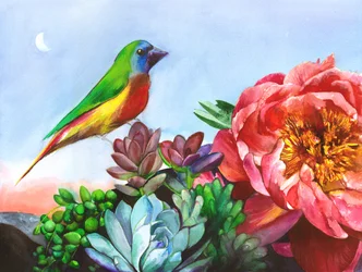 Vibrant Bird Peony Garden