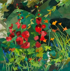 Cornerways Garden with Hollyhocks, 2025