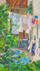 Venice Bridge with Washing, 2025