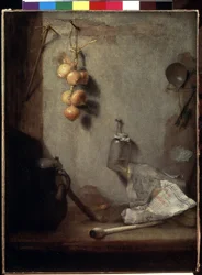 Still Life (Onions, Kitchen Table, and Glass Jar) (1660)
