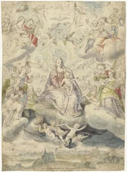 Mary and Child on the Clouds Among Angels and Cherubs