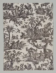 Fragment of Copperplate Printed Cotton with Les quatres parties du monde Design