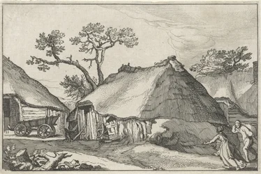 Farm and a Wagon in a Yard