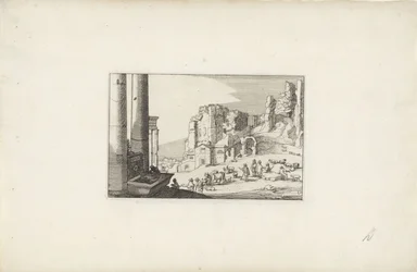Hilly landscape with a fountain and shepherds (Italian landscapes with ruins, Variae antiquitates Romanae)