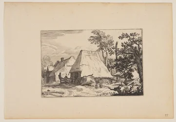Farmyard, Man Resting on a Fence left of Centre, from Landscapes