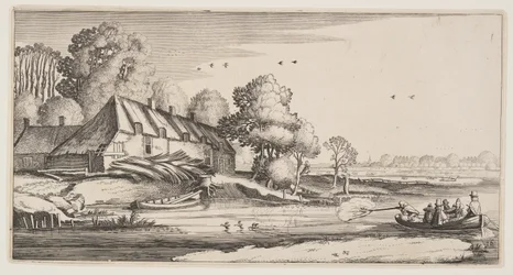 Duck-Shooting From a Row-Boat Near a Farm, from Landscapes (Pleasant Landscapes)