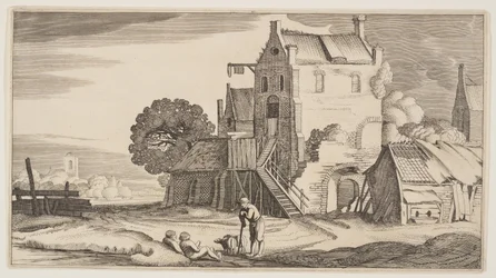 Three Figures in Conversation Near an Inn, from Landscapes