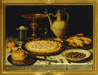 Still-Life - Meal with Roasted Chicken, Bread and Olives
