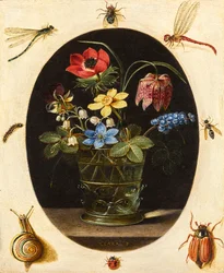 Still Life with Flowers Surrounded by Insects and a Snail