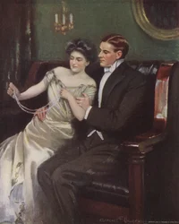 Woman receiving a pearl necklace as a gift