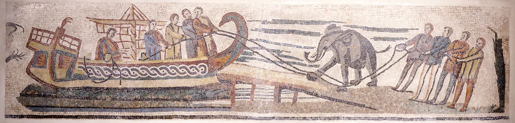 Boarding an elephant on a ship