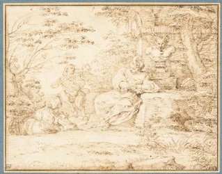 Two Women Resting and Two Satyrs Dancing