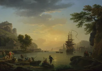 A Landscape at Sunset with Fishermen returning with their Catch