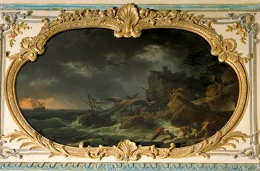 The Four Parts of the Day: the South or the Tempest. Ships during a shipwreck in a dry sea. 1762. Private collection