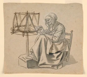 An Old Woman Spinning, 1810–30