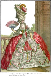 French court dress with wide panniers, 1778